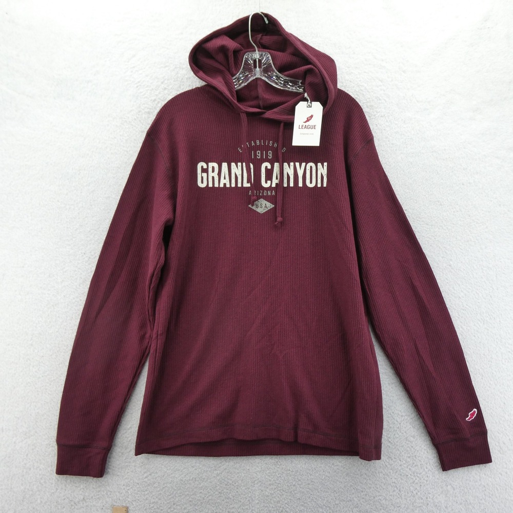 League Hoodie Mens Large Grand Canyon Maroon Waffle Knit Cotton Polyester New
